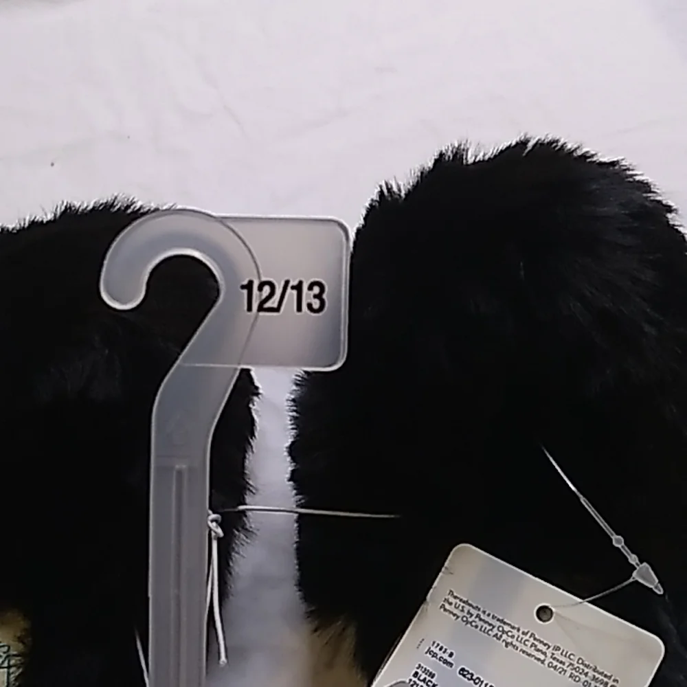 Girls Slippers size 12 / 13 black with boa and sequence that turns silver. NWT